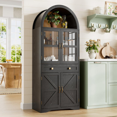 68.5" Tall Arched Kitchen Pantry With Glass Doors