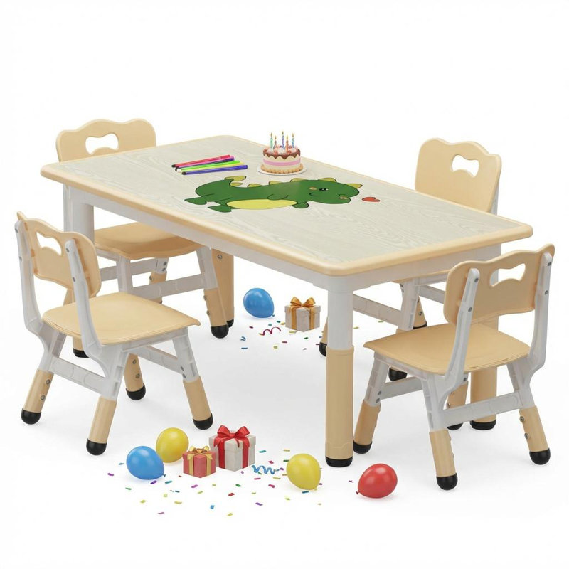 Kids 5 Piece Rectangular Play Or Activity Table and Chair Set, Yellow