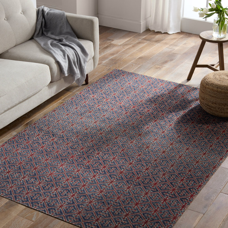 Tapis rouge / bleu marine à motif de treillis intérieur / extérieur Jaipur Living Darlita (8 pi 10 po x 12 pi)