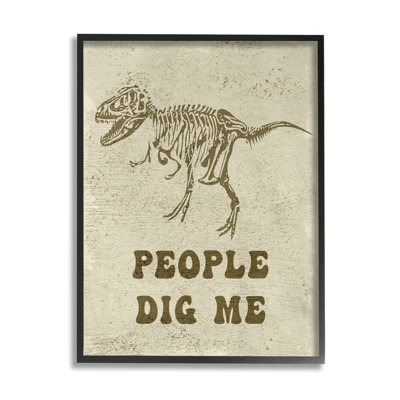 «Rustic Dinosaur Skeleton T-Rex People Dig Me Grey Farmhouse», estampe numérique surdimensionnée encadrée par Daphne Polselli