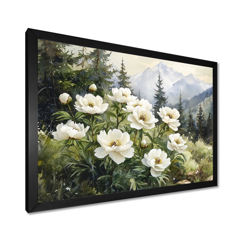 Graniela, pivoines d'été dans les pentes boisées II - pivoines, art mural, Reproduction encadrée d'une seule photo