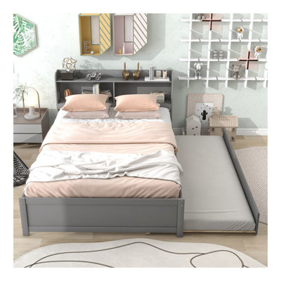 Full Bed With Trundle,Bookcase,Gray