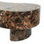 Table basse moderne en faux travertin avec rangement caché, plateau en faux marbre texturé et détails cannelés