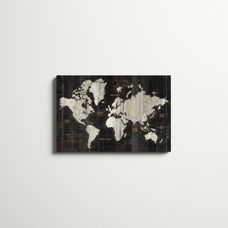 Carte du vieux monde - noir, H 20 po x l 30 po x P 1,25 po, Non, Toile tendue