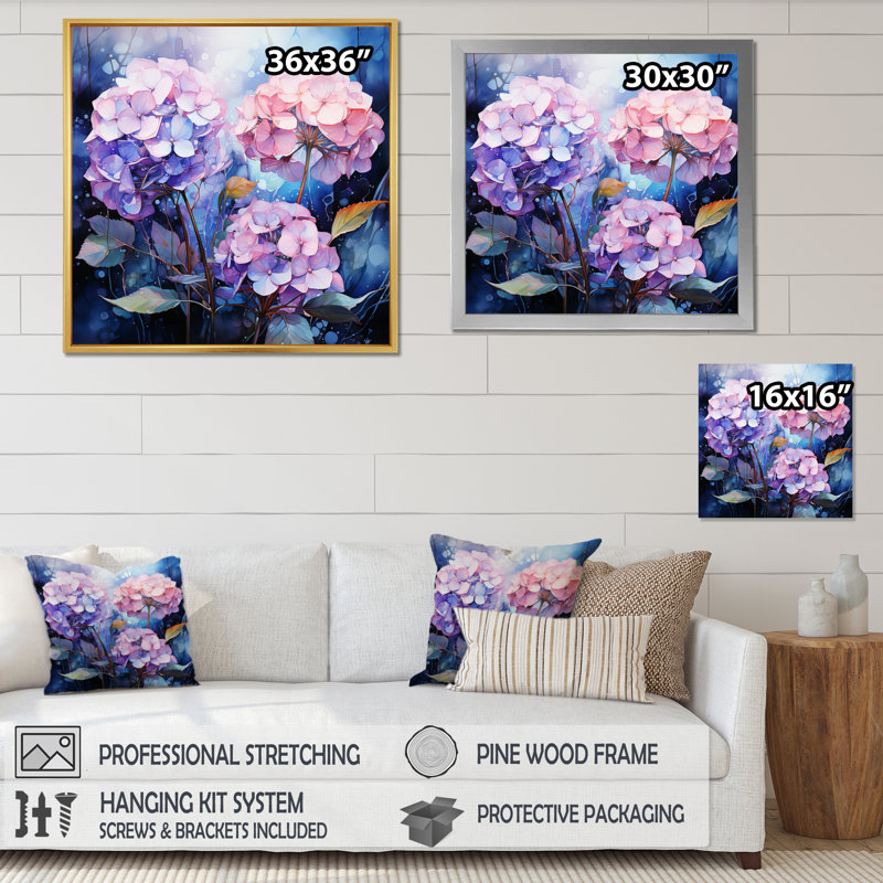 «Blue Hydrangea Hydrangea Whispers», impressions sur toile florales, H 16 po x l 16 po x P 1 po, Toile tendue