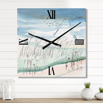 Horloge murale grues volant au-dessus d'une montagne enneigée
