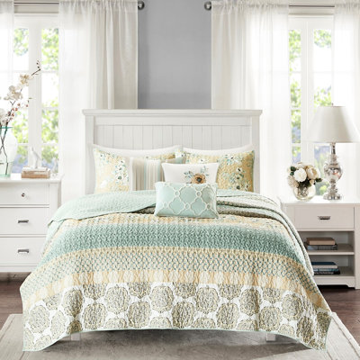 Courtepointe en coton 6 pièces pour un très grand lit très grand / très grand avec 3 coussins de style champêtre