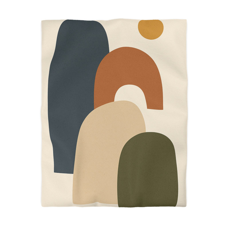 Microfiber Duvet Cover Boho Style, Design 15, Twin Duvet Cover, Navy/Green/Beige/Cream