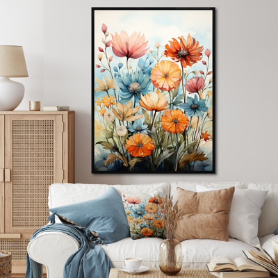 Orange orange, pétales bleus et beauté sur toile