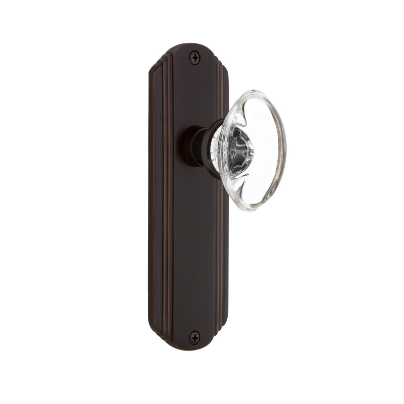 Deco Plate with Oval Clear Crystal Door Knob, Timeless Bronze