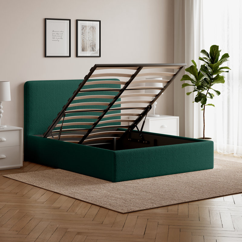 Revaz Upholstered Ottoman Storage Bed, Double (4'6), Green