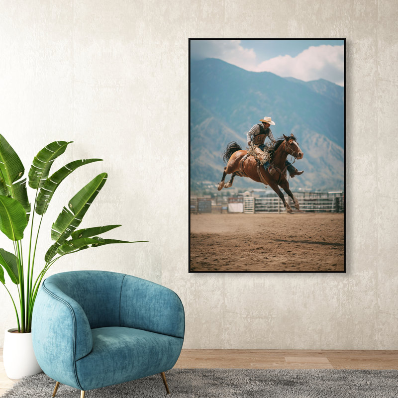 Bronc Rider Print by Oliver Gal, 55" H x 37" W, Black Floater Frame