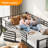 Metal Twin Over Full Standard Bunk Bed with Guardrails and Built-In Ladder-937105063-933611412