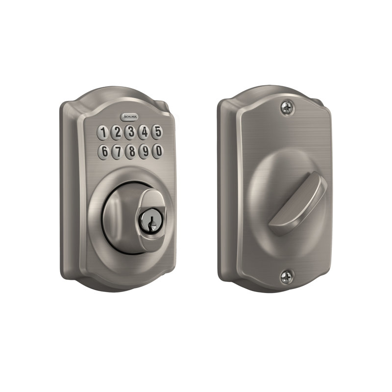 Schlage Keypad Deadbolt with Camelot Trim, Satin Nickel, Yes