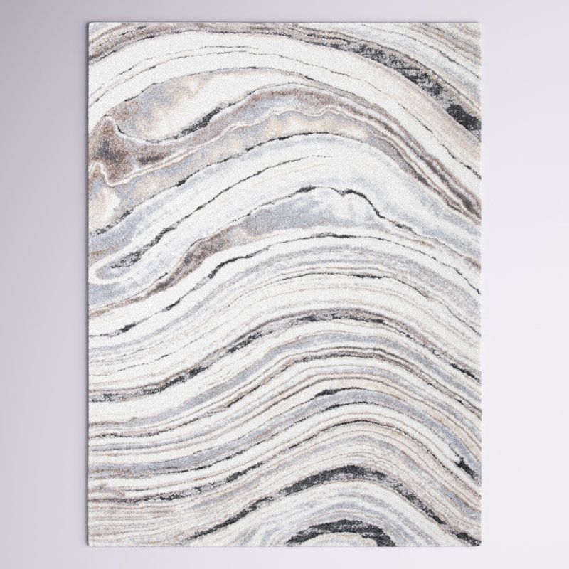 Makenna Abstract Ivory/Gray Area Rug, Rectangle 5'5" x 7'6"