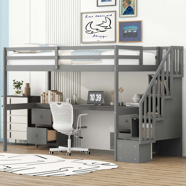 Latitude Run® Twin Size Loft Bed Frame with Desk, Dual Storage Drawers ...