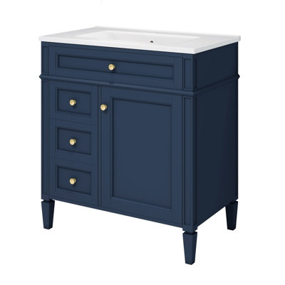 Meuble-lavabo de 30 po avec lavabo supérieur, meuble-lavabo moderne avec 2 tiroirs et tiroir escamotable, meuble-lavabo simple