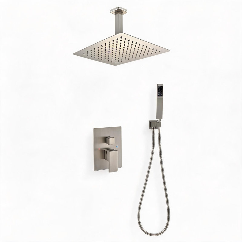 Ensemble de douche au plafond en nickel brossé 12 pouces avec pomme de douche à main