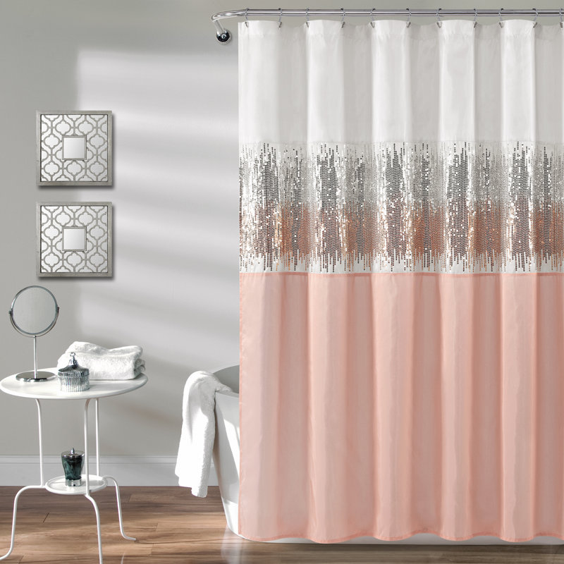 Pruneda Polyester Shower Curtain, White/Blush, 183cm W x 183cm L