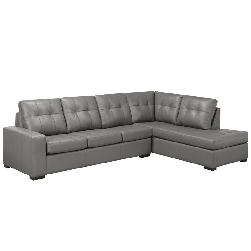 Yeprad Leather L-Shaped Sectional, Right Hand Facing, Light Grey Leather Match