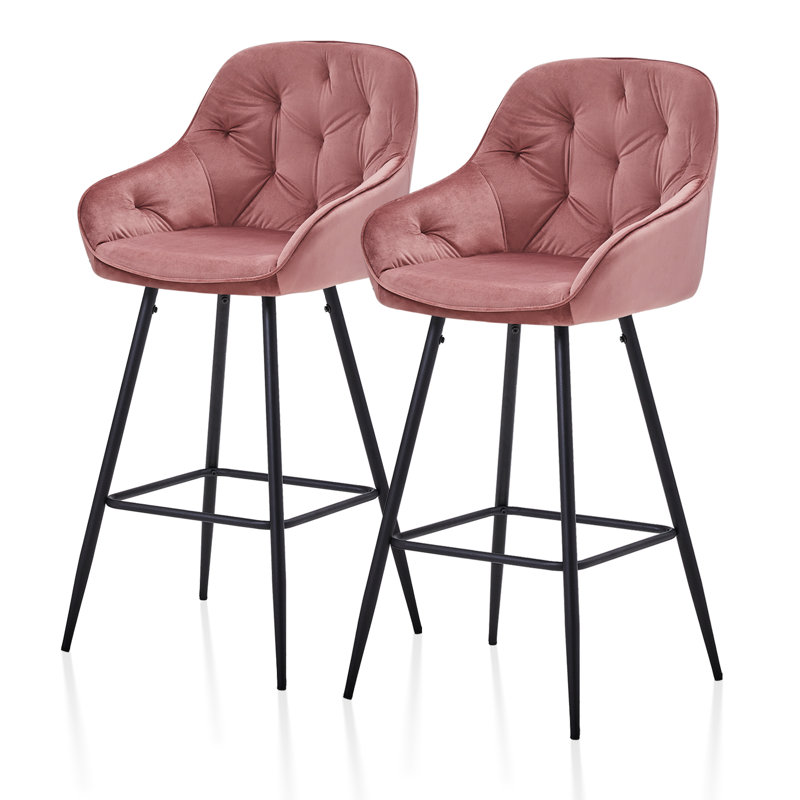 Adelmina Upholstered Counter Stool with Metal Frame, Pink
