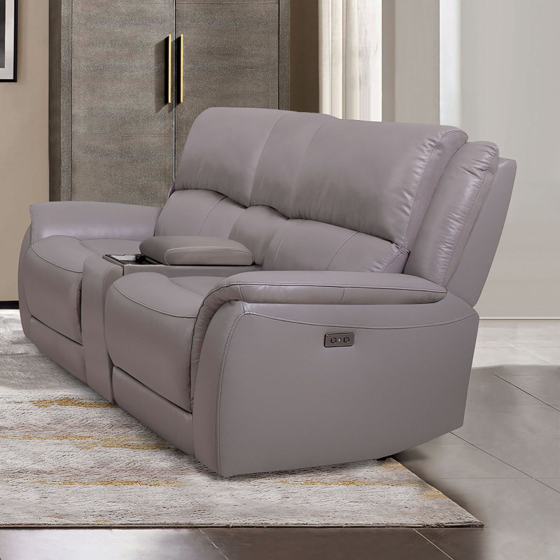 Causeuse inclinable en cuir 81 po Drakos, Cuir véritable gris