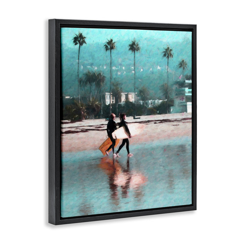  «Surfers Beach Break», art mural encadré flottant par Graffi *ee Studios, Cadre flottant noir de jais, H 21 po x l 17 po