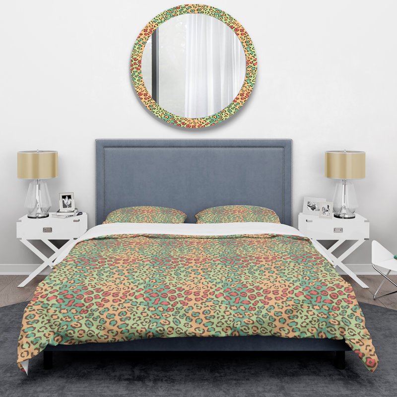 Chat orange et vert - ensemble de housse de couette animaux - microfibre de polyester
