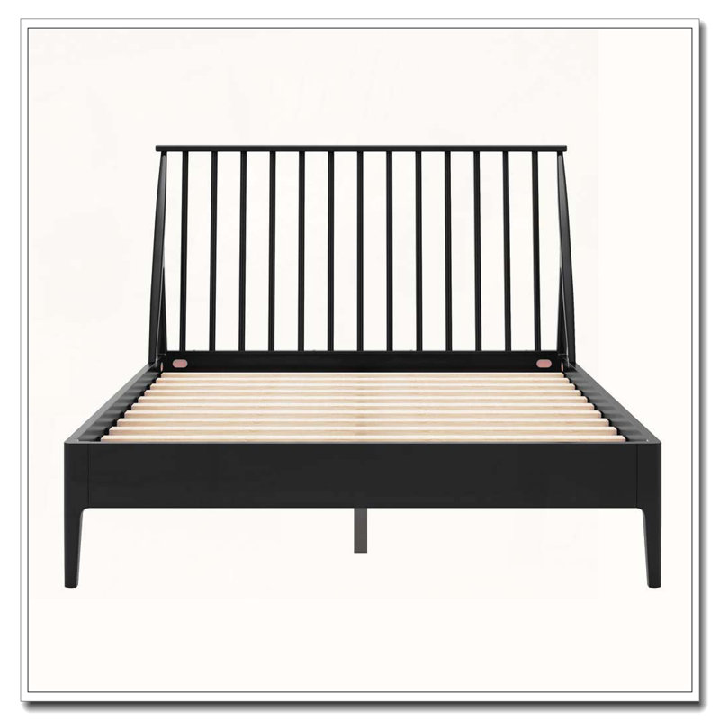 Grand lit plateforme en bois de bambou massif avec tête de lit haute de 46,5 po, Noir, Grand