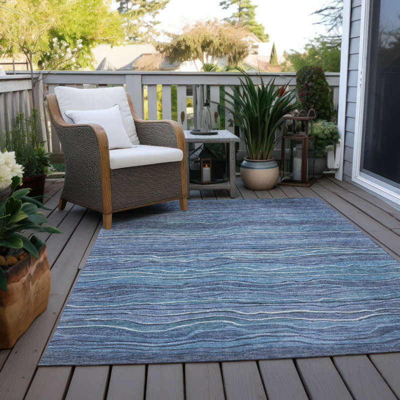 Machine Washable Indoor/Outdoor Cinead ACN1704 Blue 9' x 12' Rug, Rectangle 10' x 14'