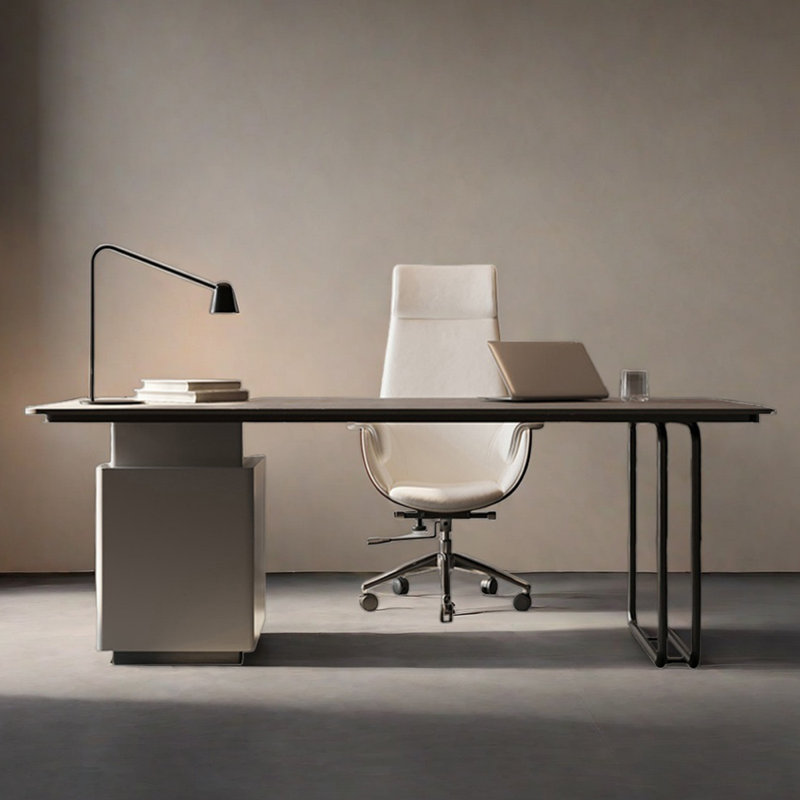 Bureau en granit avec tiroir de rangement simple, Noir/gris, H 28,74 po x l 70,87 po x P 27,56 po