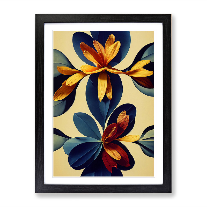 Cool Flowers - Single Picture Frame Print, Black, 64cm H x 46cm W x 2cm D