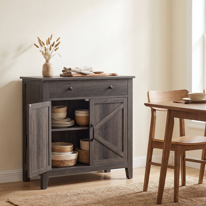 2 Door Accent Cabinet with drawer divider Cassiana, Taupe