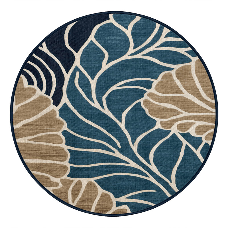 Washable Ocean Estate Collection Coastal Area Rug, Round 8'