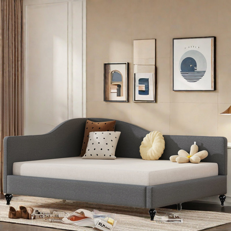 Woothen  Daybed With Solid Wood Legs, Gray, Full/Double