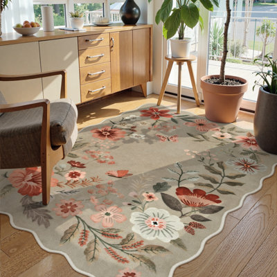 Floral Washable Rugs Non-Slip Soft Rugs for Living Room Bedroom Ultra-Thin Boho Accent Carpet