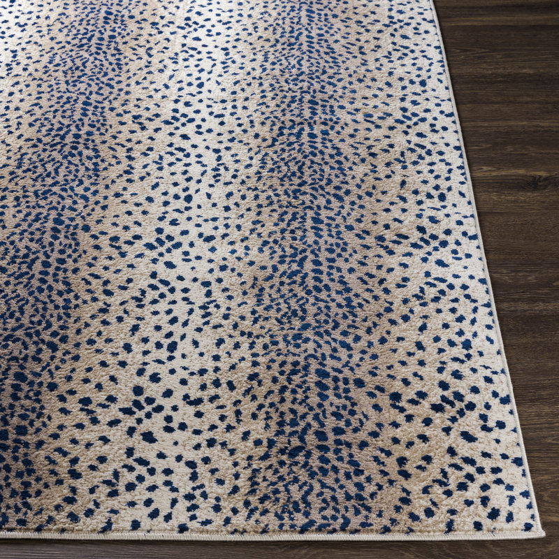 Tapis bleu marine / brun clair tissé à la machine Angelicque, Rectangle 6 pi 7 po x 9 pi