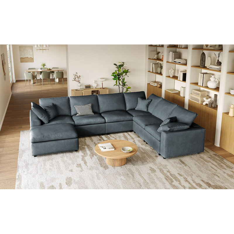 7-Piece Modular Sectional Sofa Cloud Couch, Reversible Living Room Set, Gray Chenille