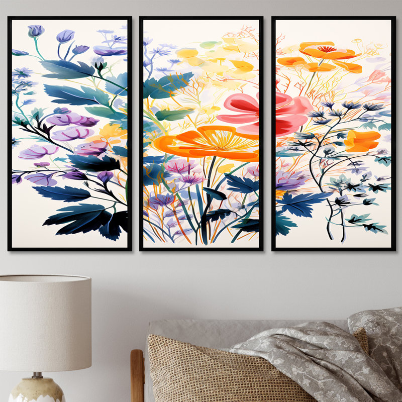 Lorinda - Ensemble d'impressions murales Buttercups, H 28 po x l 36 po x P 1 po, Cadre flottant noir