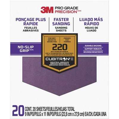 3M SHCP220-PGP20T 9 X 11" Fine (220 Grit) Pro Grade Precision Faster Sanding Sheets (20Pk)