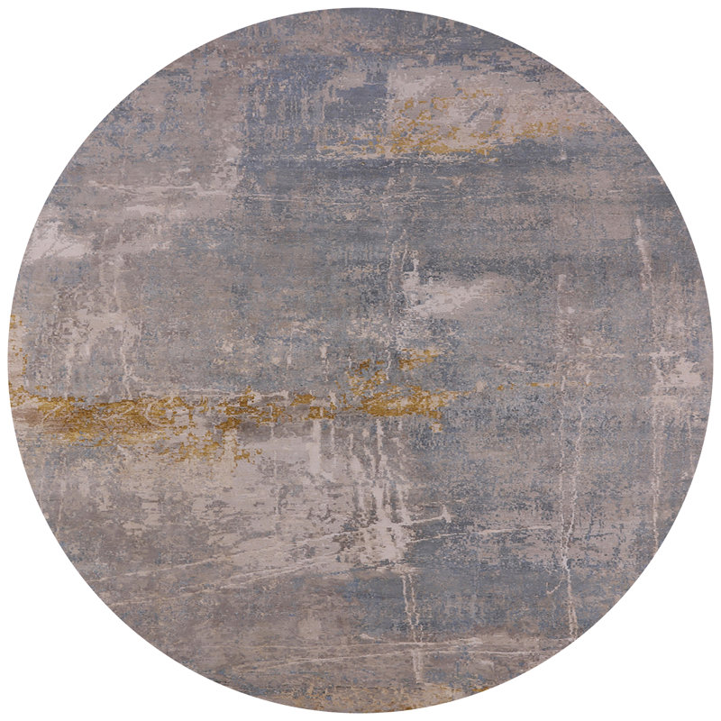 Tapis abstrait gris / bleu, Rond 6 pi