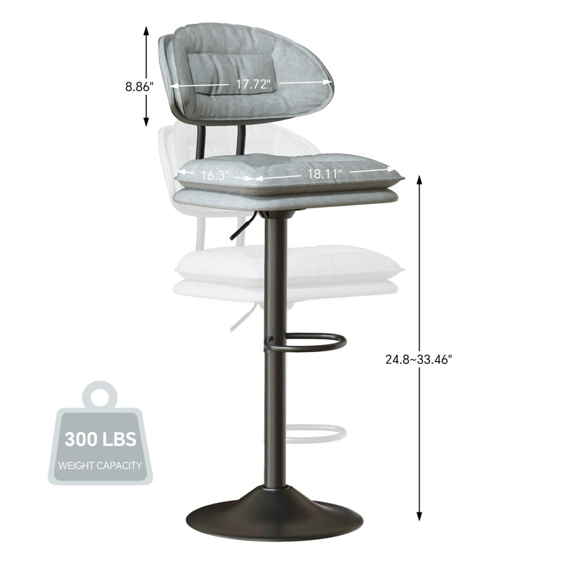 Bergess Swivel Upholstered Adjustable Height Counter Stool with Metal Frame, Grey