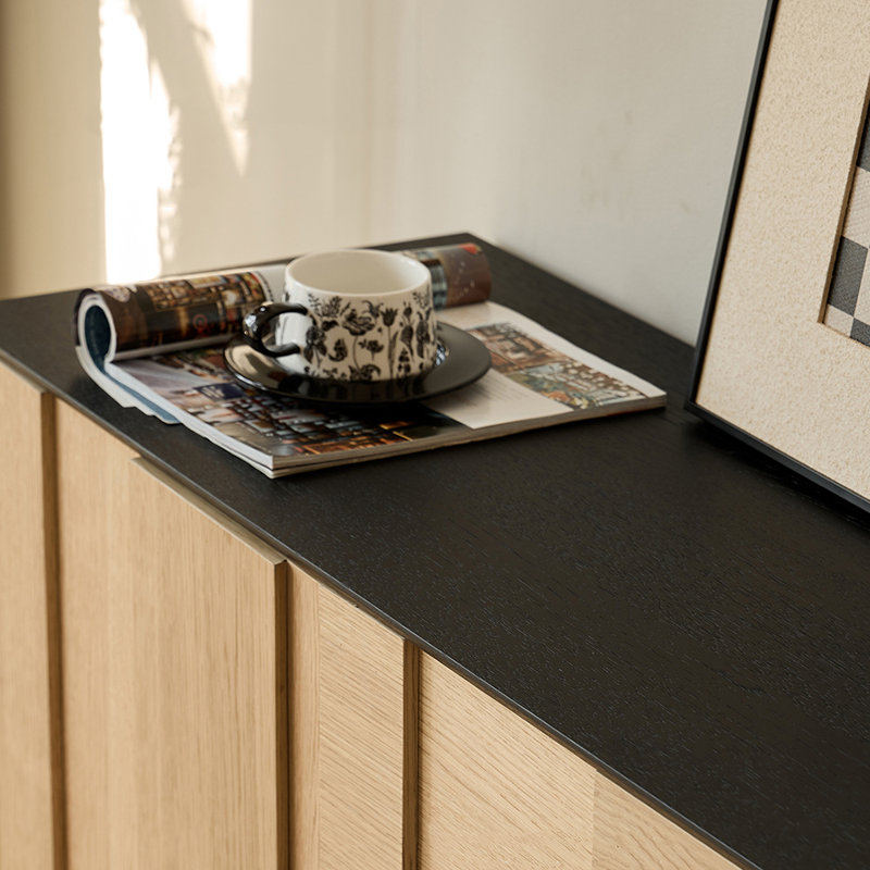 Buffet pratique de qualité supérieure, Bois robuste / noir / argent, H 33,1 po x l 70,9 po x P 15,7 po