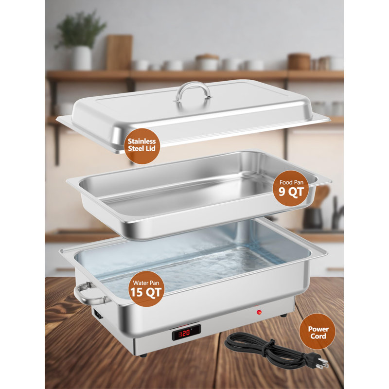 Ensemble de buffet électrique pour réchaud électrique, chauffe-plat 9 pintes et réchauds en acier inoxydable, chauffe-plat commercial avec plusieurs tailles de casseroles