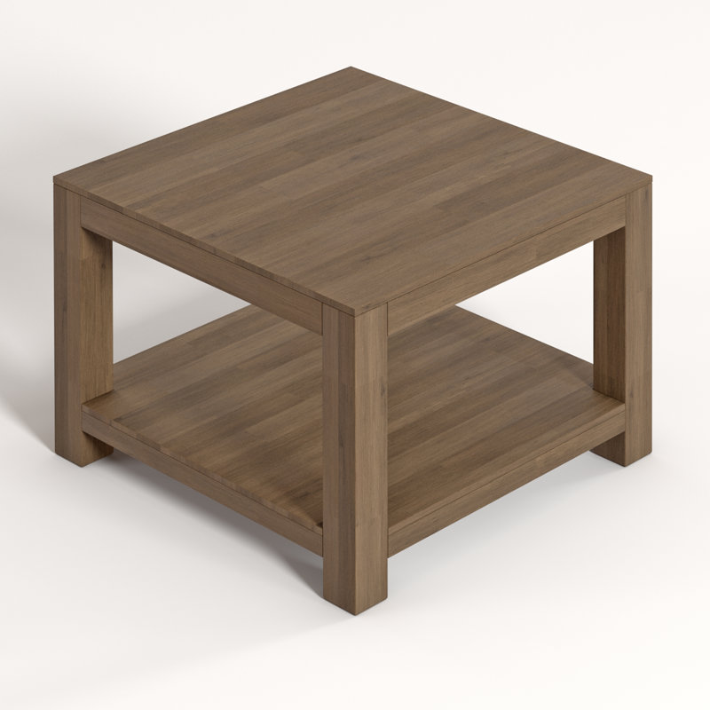 Ewalt Solid Wood Four Leg Coffee Table with Storage, Light Brown