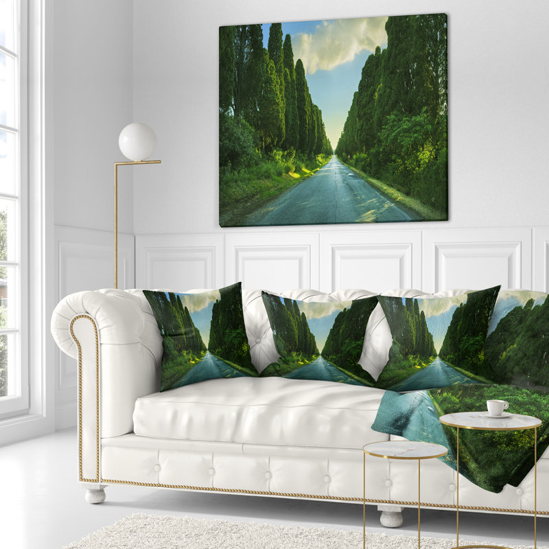 Coussin droit, cypress arbres - paysage imprimé, 16 po x 16 po