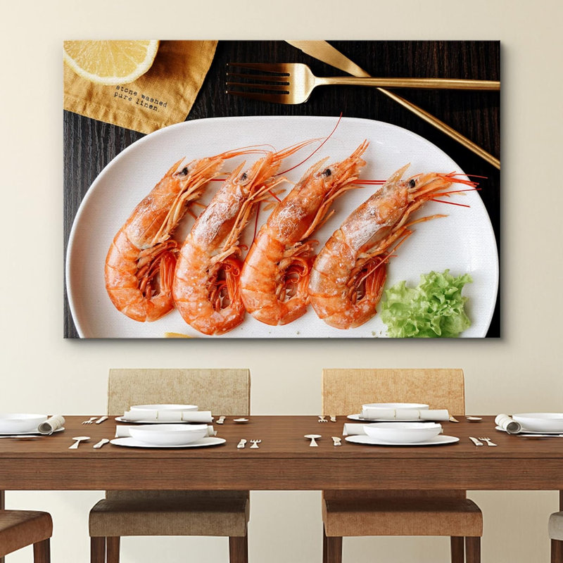 Kitchen Food " Vibrant Pink Red Langoustine Prawn Shrimp ", 16" H x 24" W