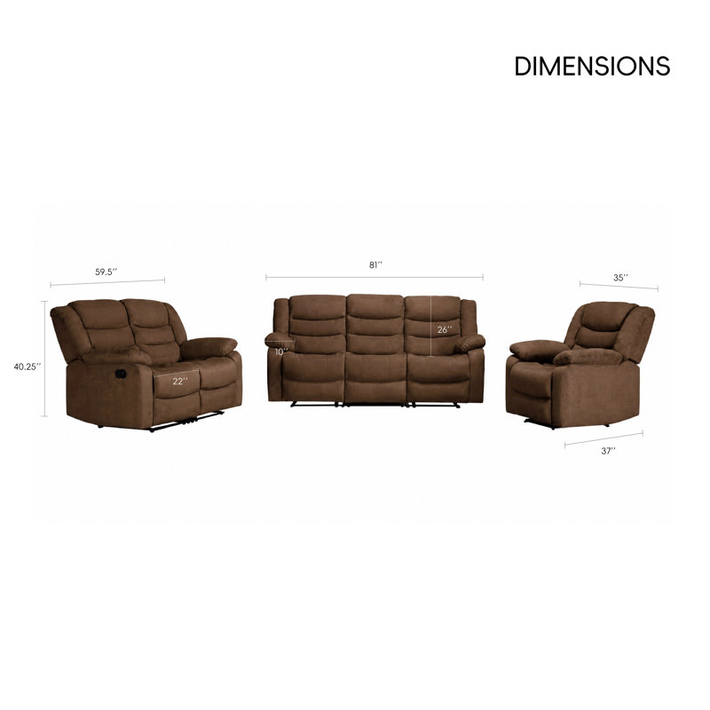 Ensemble de salon inclinable 3 pièces Monchat, Brun