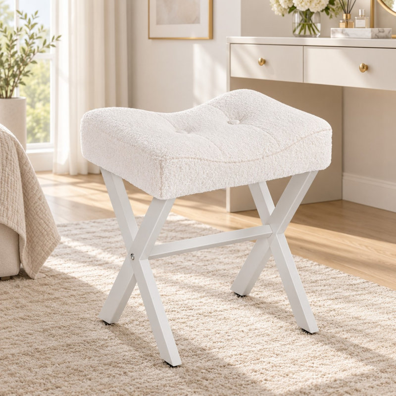 Repose-pieds rond en velours avec assise rembourrée, Beige