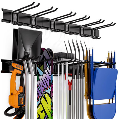 Garage Organization Heavy Duty Garage Storage Rack With 3 Rails And 6 Adjustable Hooks Black